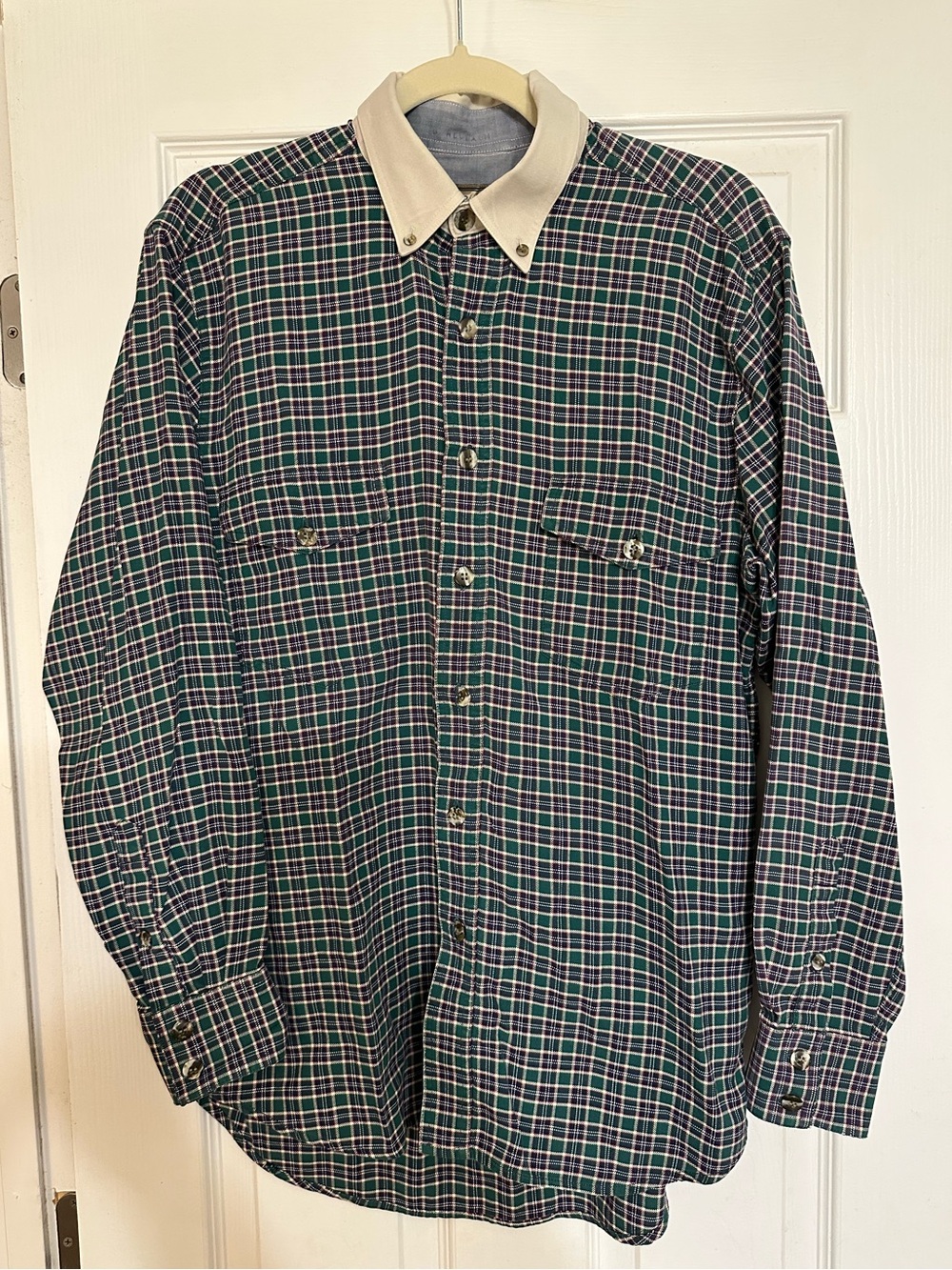 Roper Mens Western Plaid Green Cotton Button Down Shirt M Cowboy Americana Rodeo